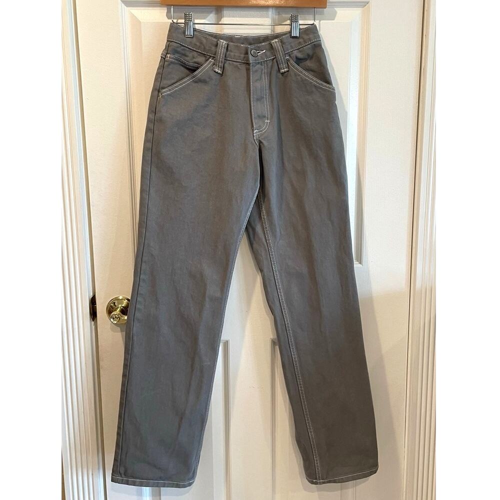 J. Galt Gray Carpenter Jeans Wide Straight Leg White Contrast Stitch Size Small